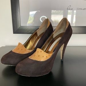 Cynthia Vincent Suede and Ostrich Leather Heels
